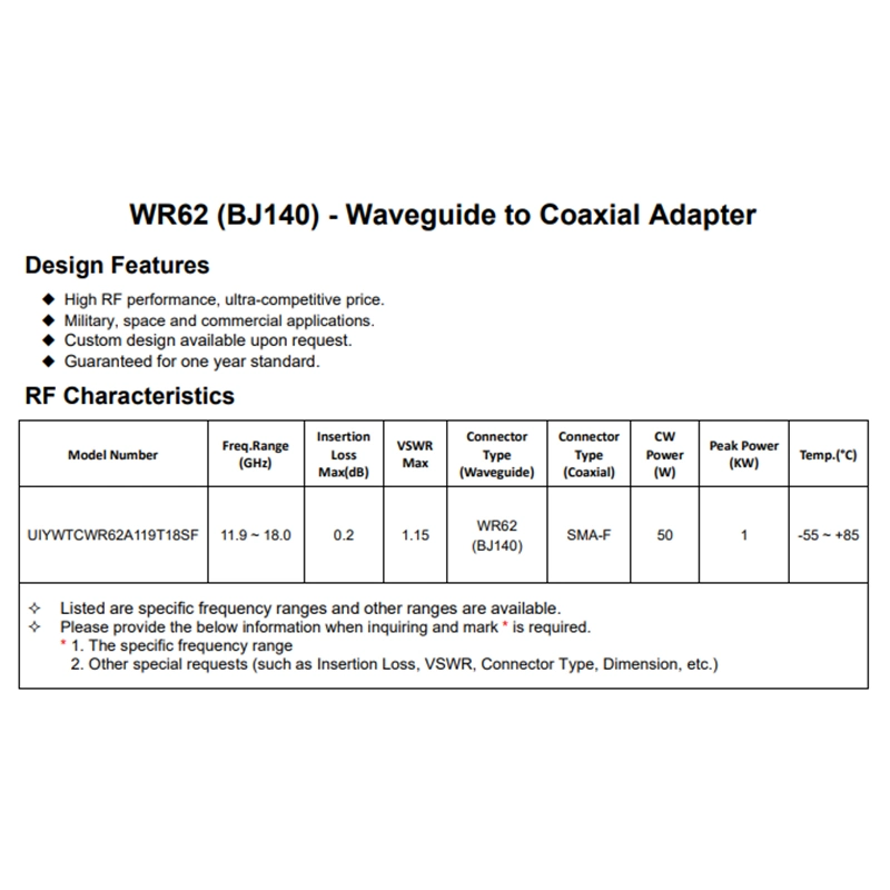 Ku Band 11.9~18.0GHz WR62 BJ140 RF Waveguide to Coaxial Adapter